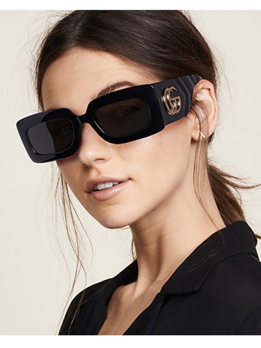 NEW Gucci GG0811S Black Scalloped Arm Sunglasses